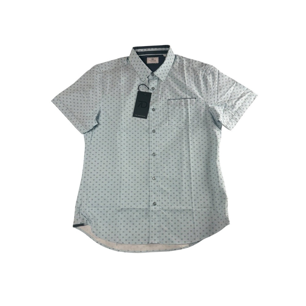 7DIAMONDS Bethel Button Front Shirt Men's M Blue 4 Way Stretch Geometric NWT